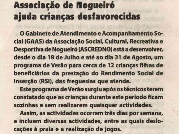 Associação de Nogueiró ajuda crianças desfavorecidas